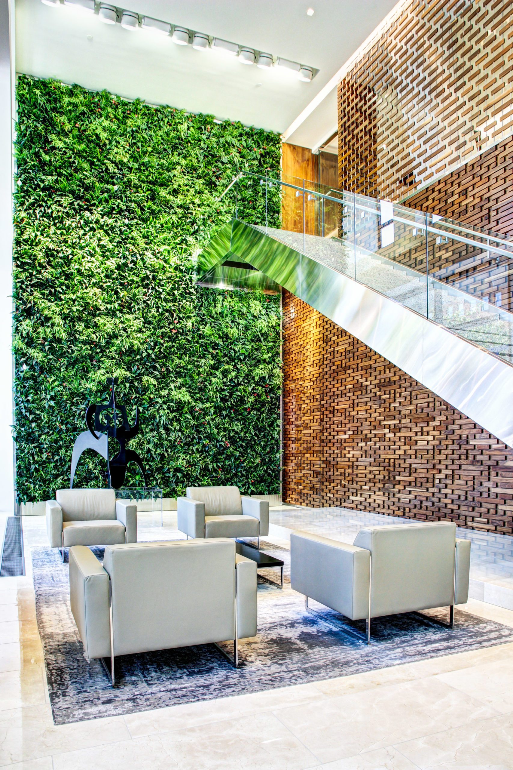 Interior lobby lounge with greenery on the walls