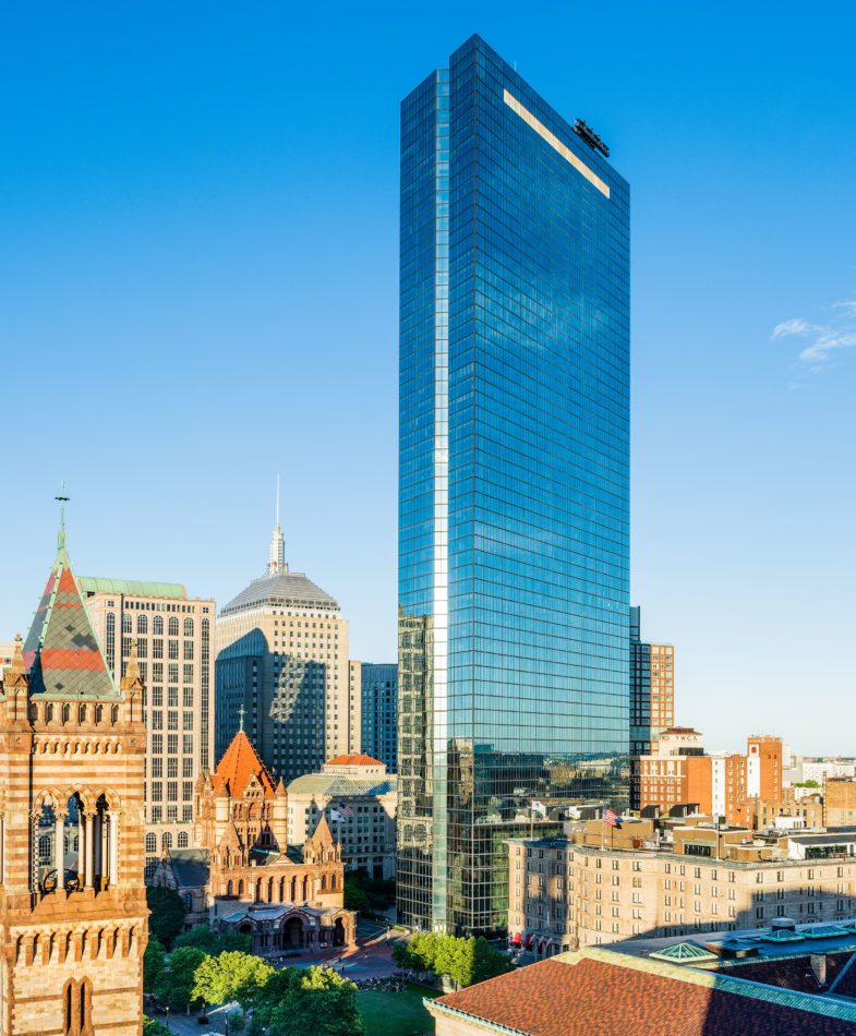 200 Clarendon Street towering over Back Bay on a sunny afternoon.