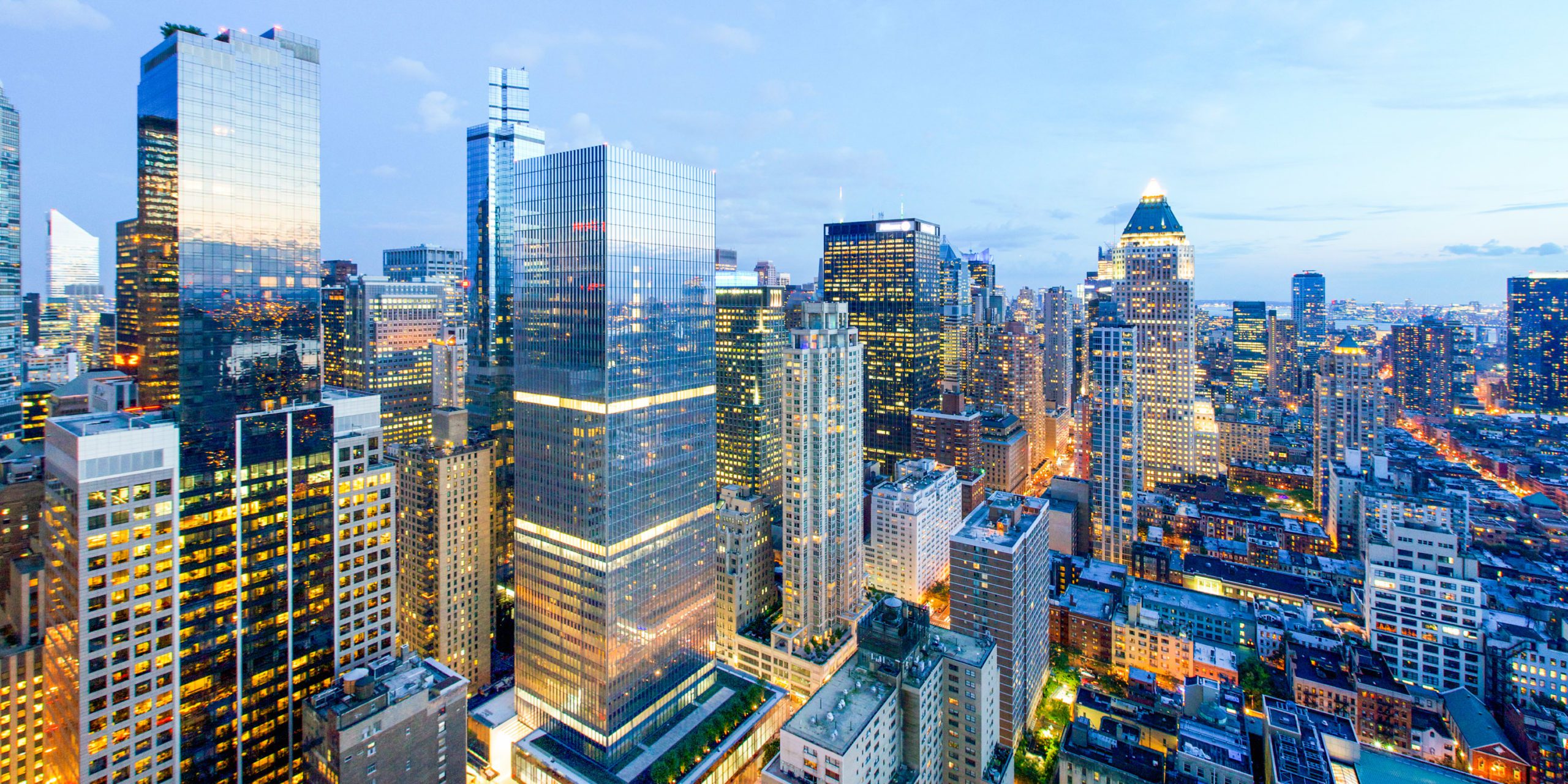 250 West 55th Street with Manhattan in view.