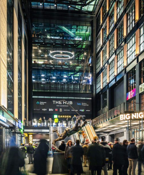 A bustling Hub on Causeway at night