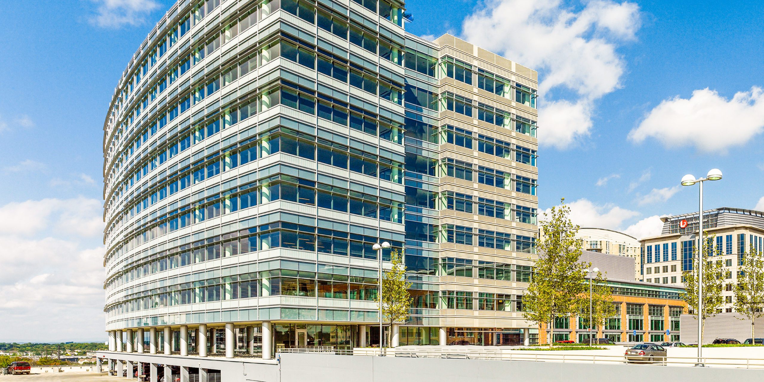 Exterior facade of Democracy Tower at daytime.