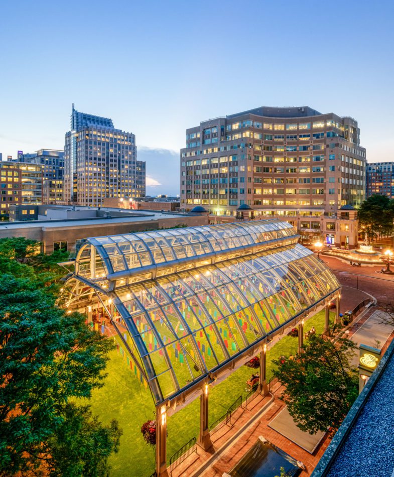 Fountain Square campus at dusk