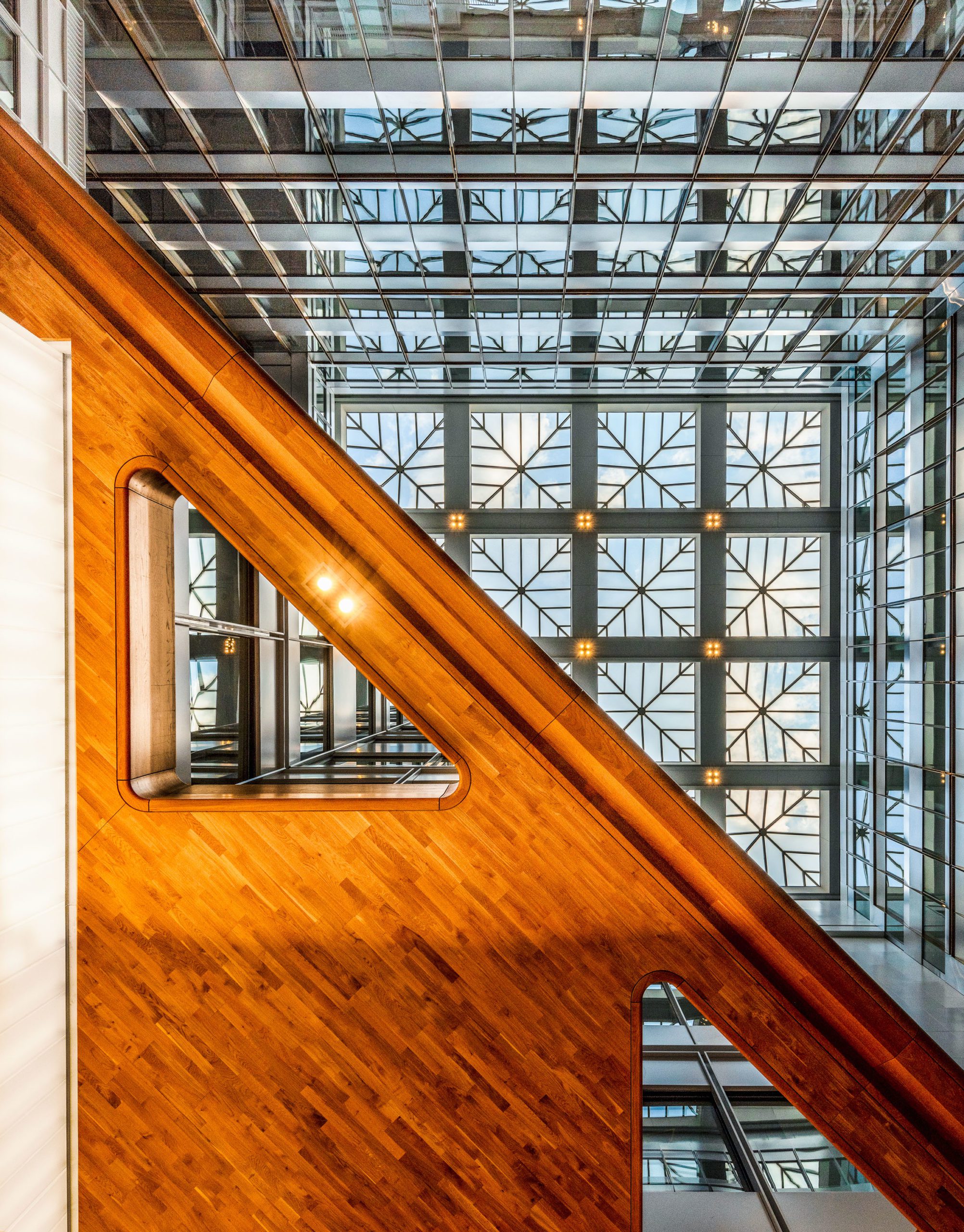 Architectural rendering looking up at the ceiling of the interior courtyard at Metropolitan Square