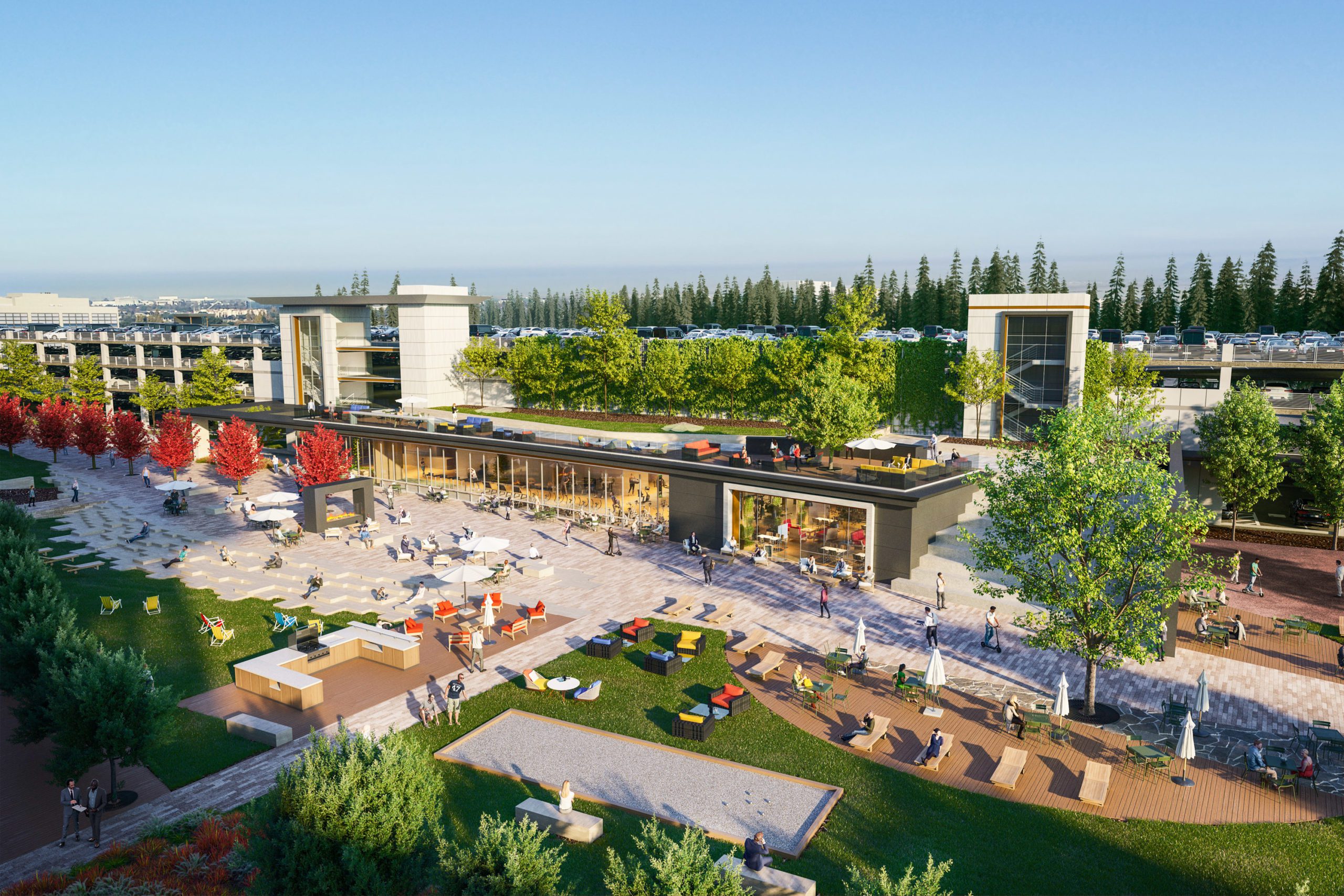 Rendering of expansive greenspace courtyard at Santa Clara Crossing.