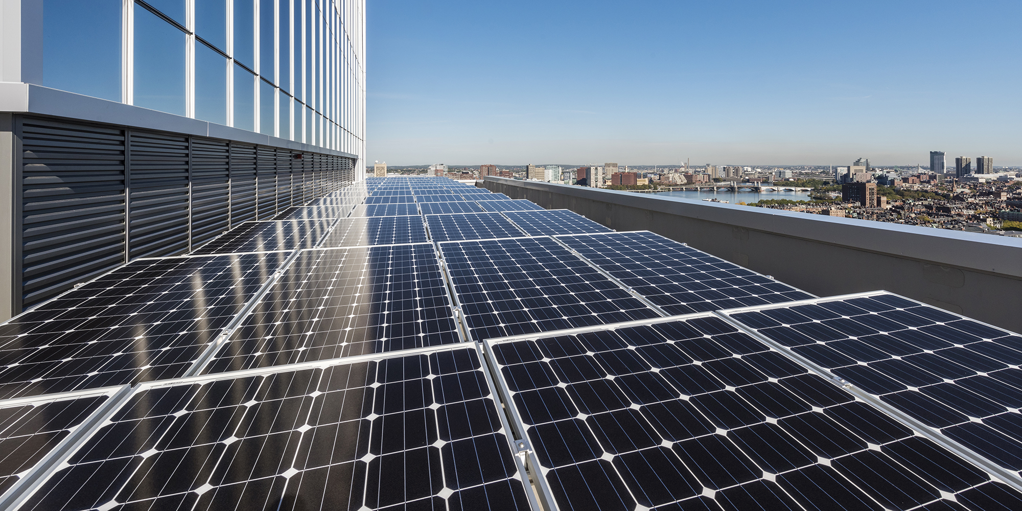 Solar panels atop 888 Boylston Street in Boston.